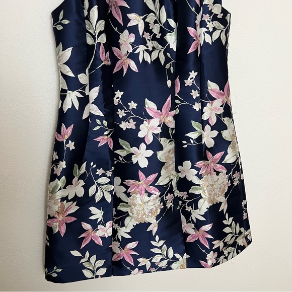 1901 Blue Floral Jacquard Cap Sleeve A-Line Cocktail Mini Dress Size 10 - Picture 8 of 9